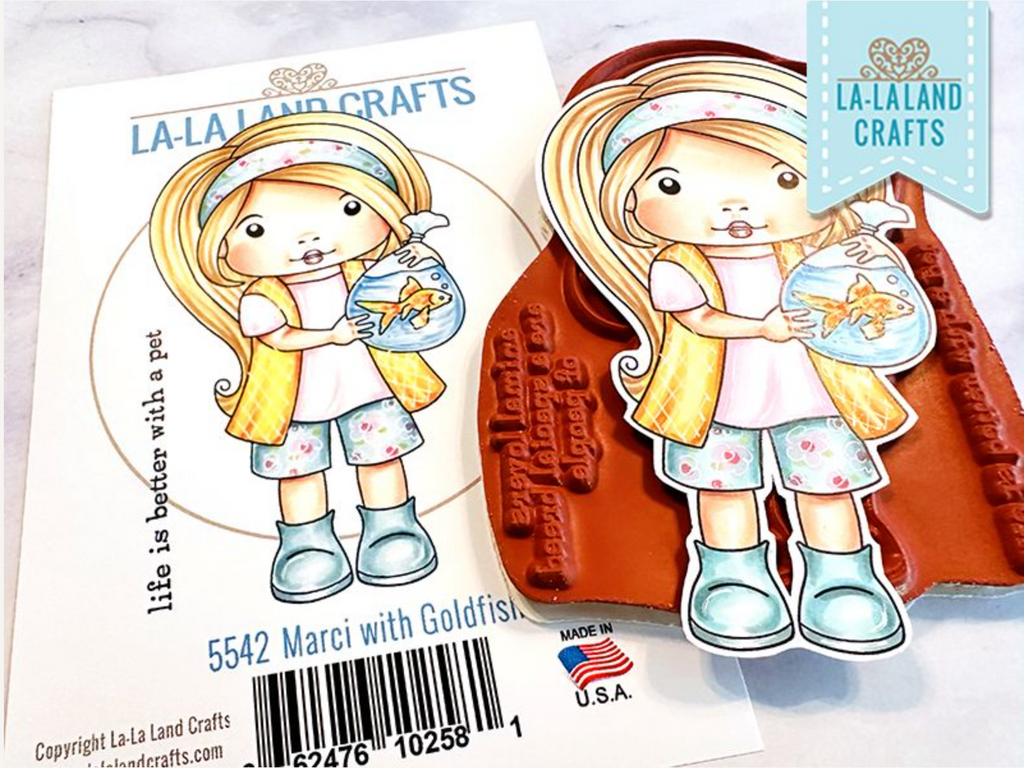 La-La Land Crafts Cling Stamp Marci with Goldfish 5542 goldfish fun