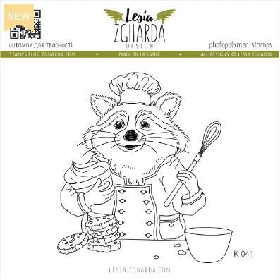 Lesia Zgharda Raccoon Chef Clear Stamp k041
