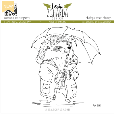 Lesia Zgharda Hedgehog with Umbrella Clear Stamp fa191
