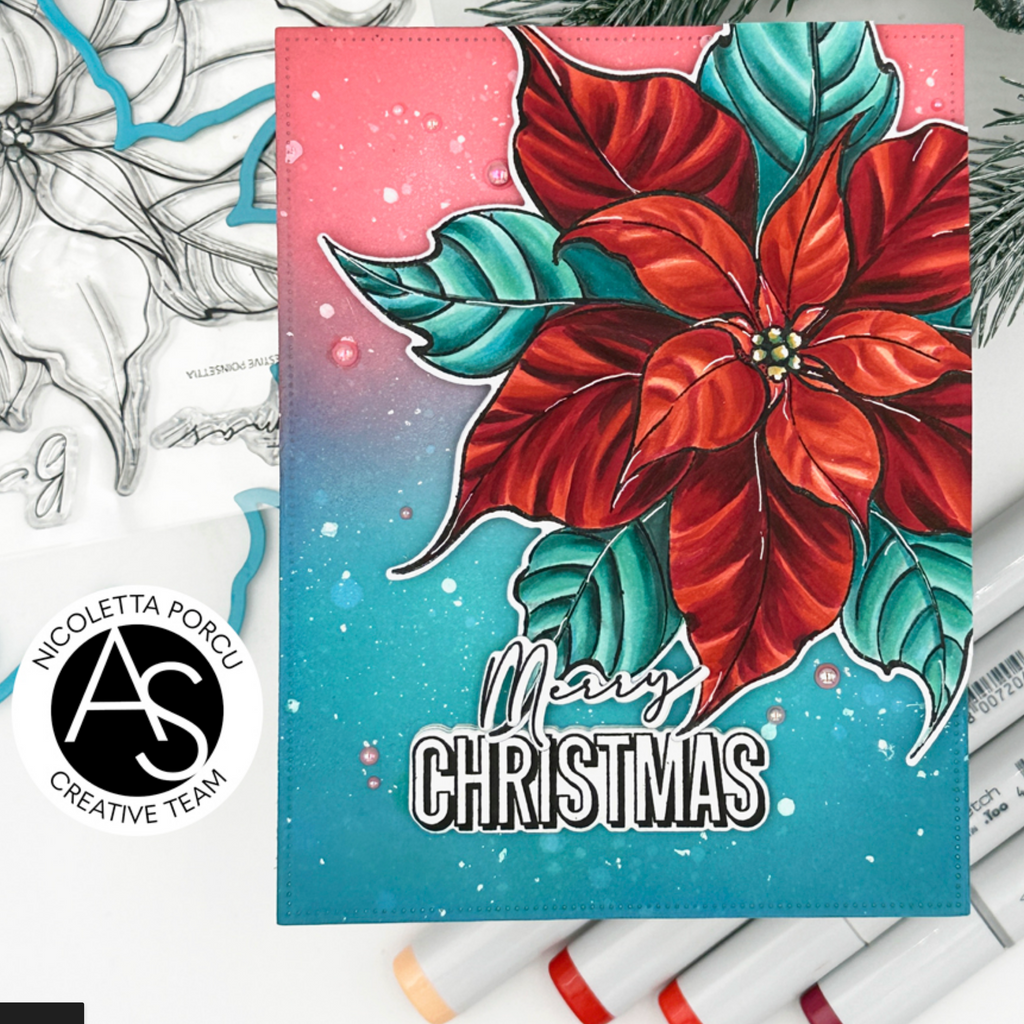 Alex Syberia Designs Festive Poinsettia Die Set asdcd73 Inkblend Background