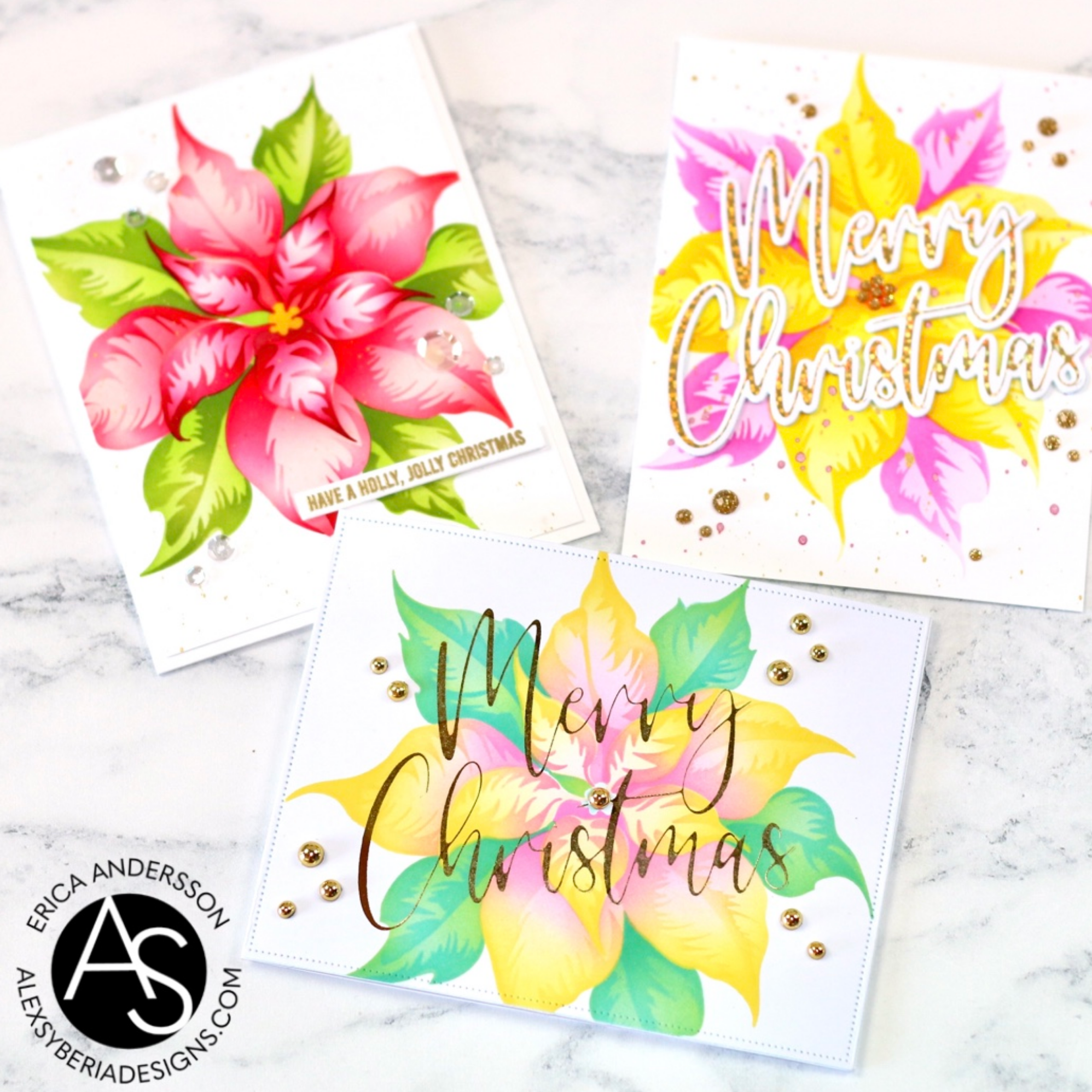 Alex Syberia Designs Festive Poinsettia Stencil Set asdste73 Trio