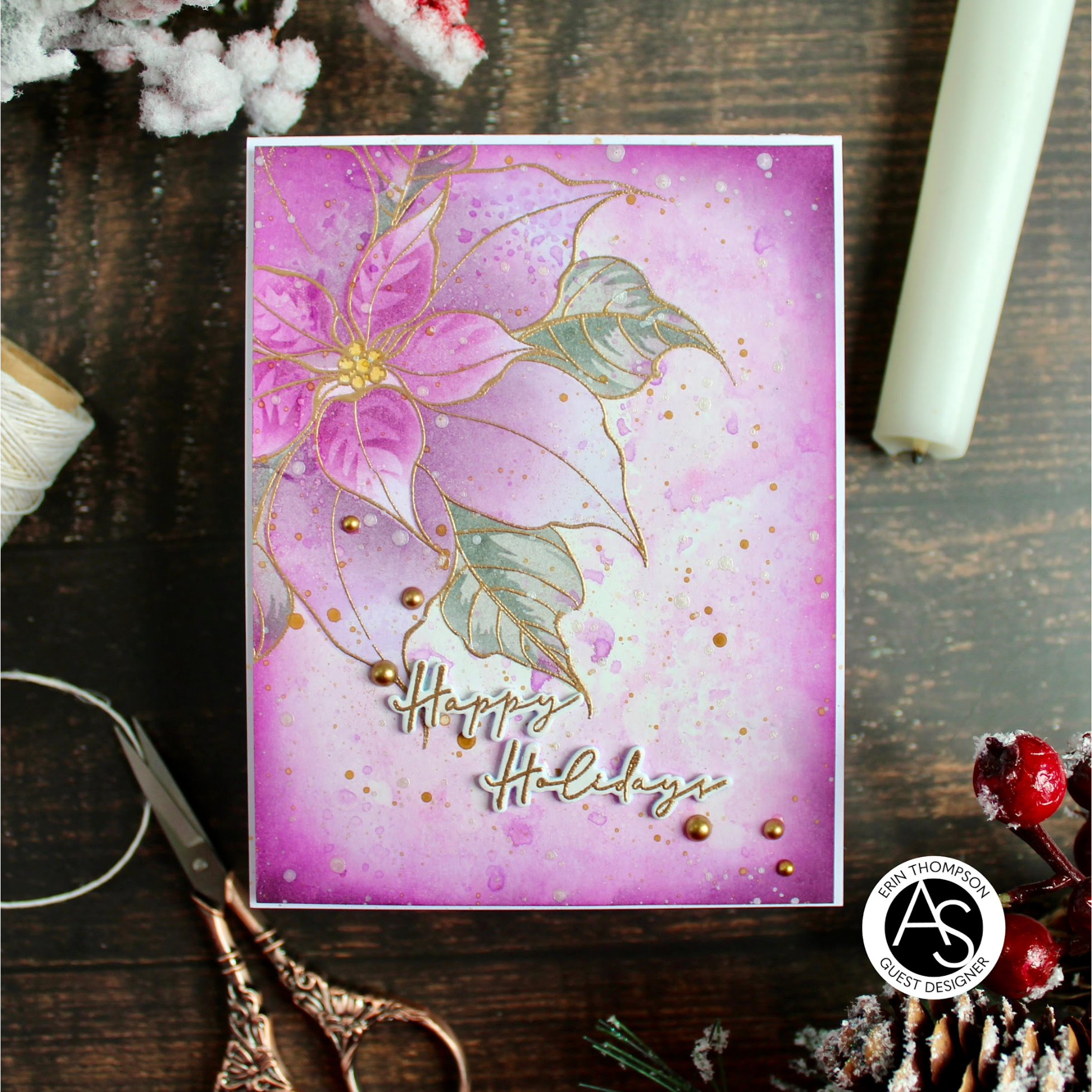Alex Syberia Designs Festive Poinsettia Clear Stamp Set asdsta73 Gold Embossed