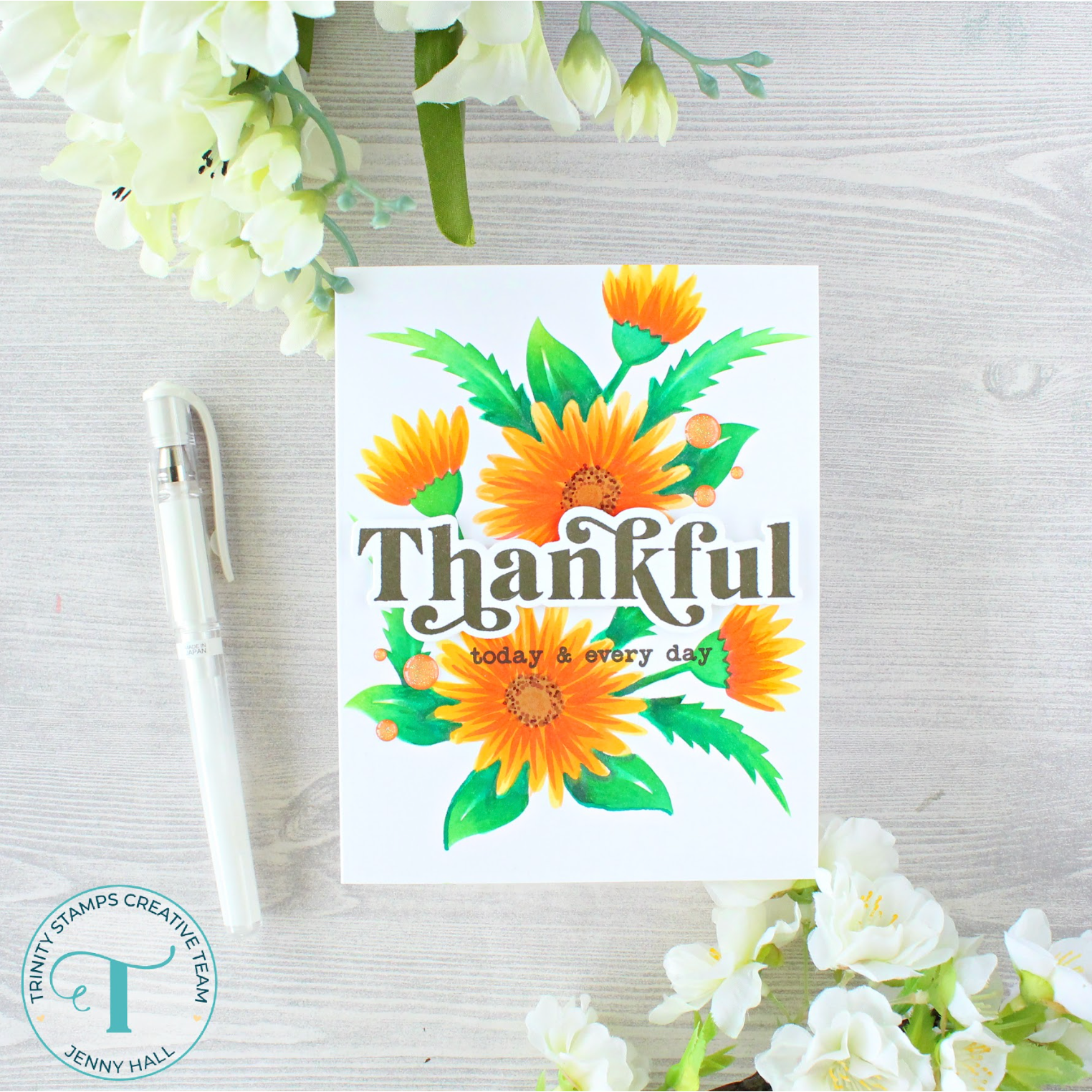 Trinity Stamps Simple Daisy Bunch 6 x 6 Stencil Set tss-074 Thankful Jenny Hall Card