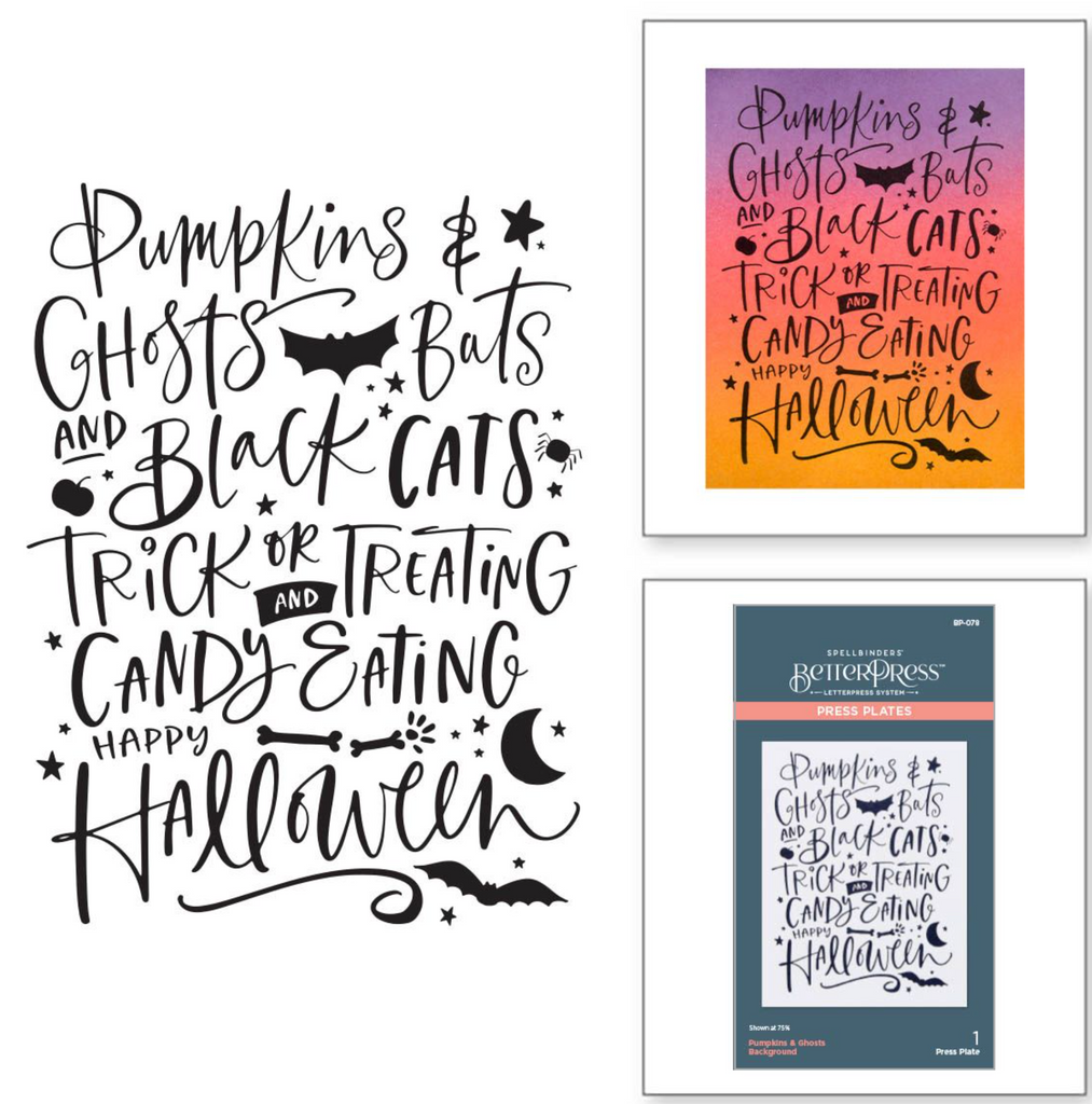 BP-078 Spellbinders Pumpkins and Ghosts Background Press Plates detailed product photo
