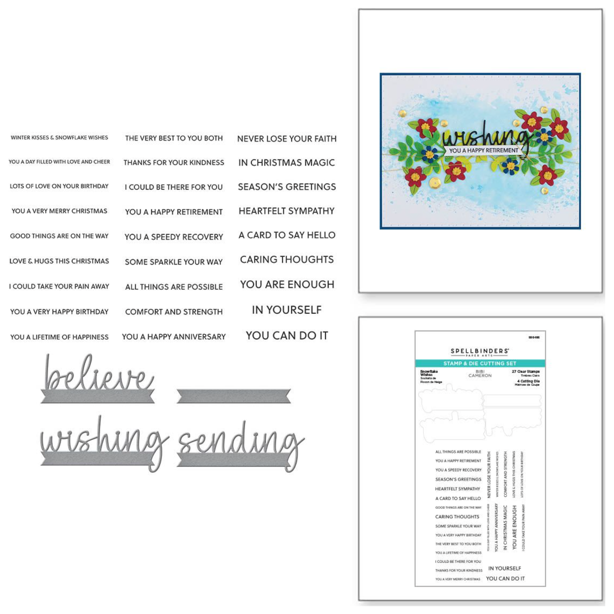 SDS-185 Spellbinders Snowflake Wishes Clear Stamp and Die Set detailed product photo