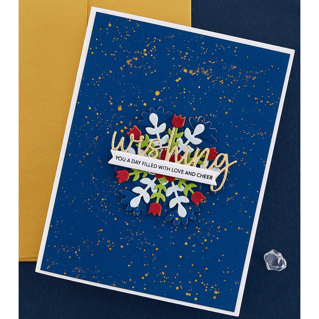 SDS-185 Spellbinders Snowflake Wishes Clear Stamp and Die Set wishing