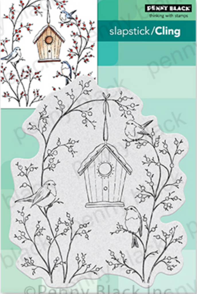 Penny Black Cling Stamp Birdhouse Berries 40-914