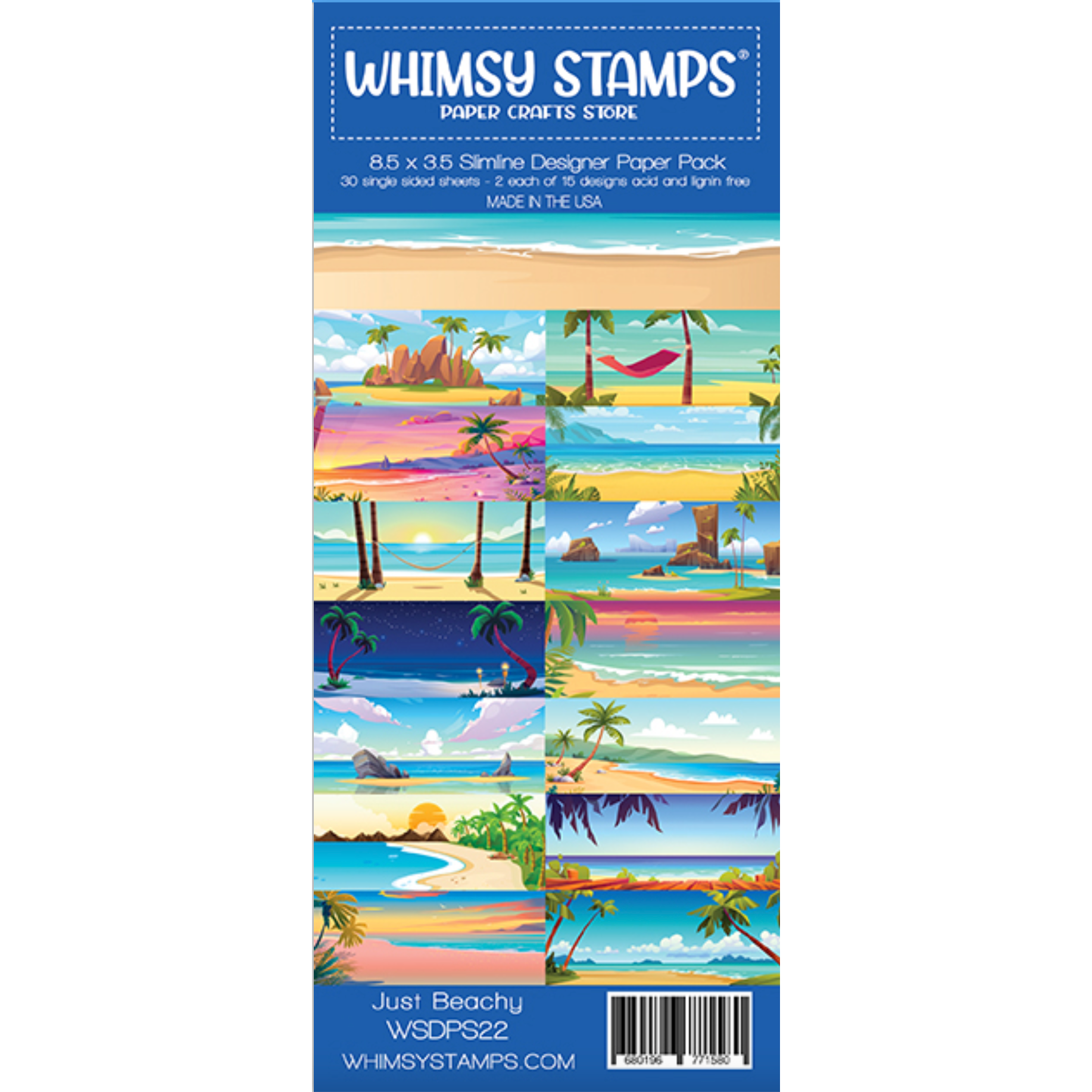 Whimsy Stamps Just Beachy 8.5 x 3.5 inch Slimline Papers WSDPS22