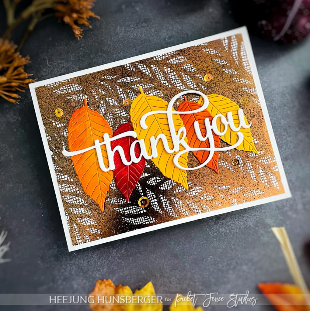 Picket Fence Studios Autumn Delight Foiling Toner Card Fronts ft-102 leaves