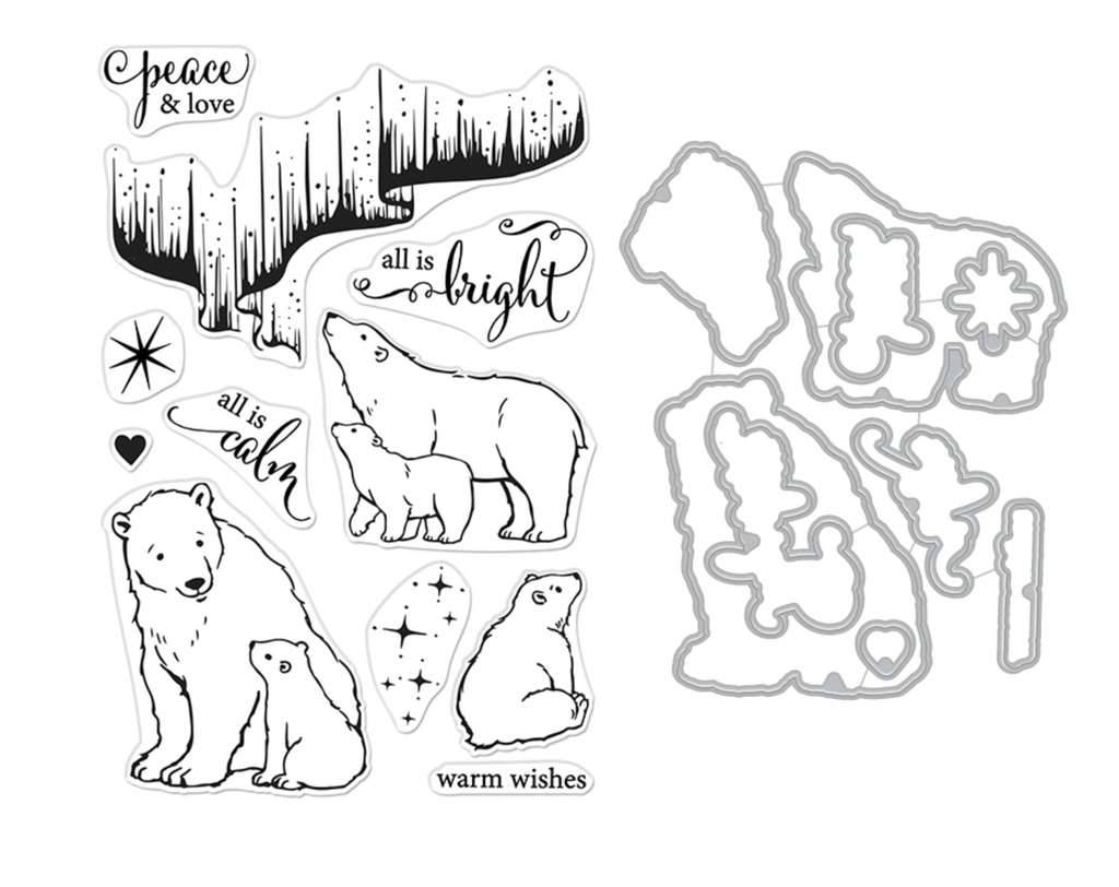 Hero Arts Northern Lights Polar Bears Clear Stamp and Die Set sb375