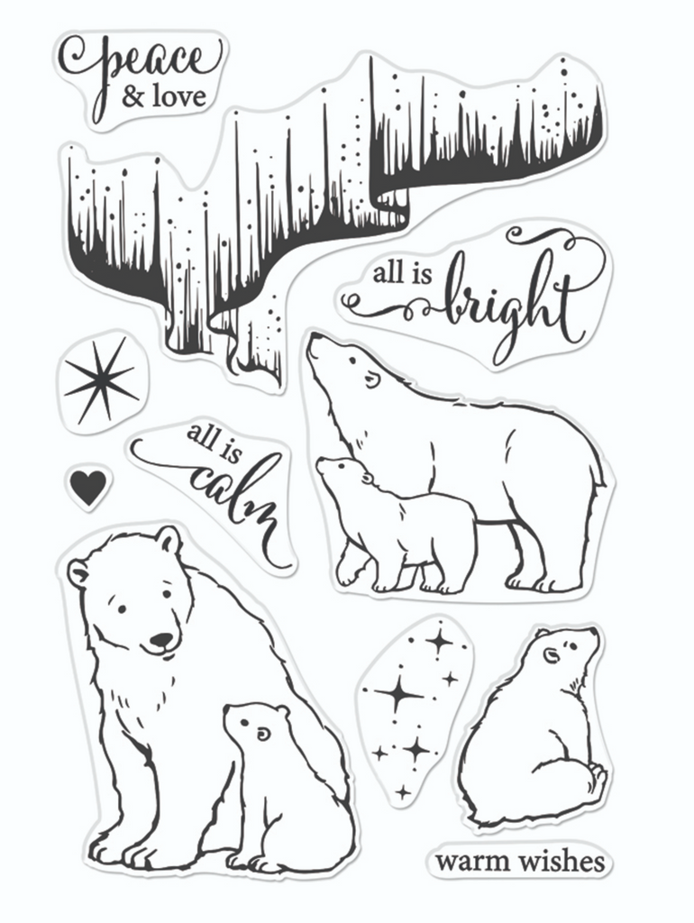 Hero Arts Northern Lights Polar Bears Clear Stamps cm718