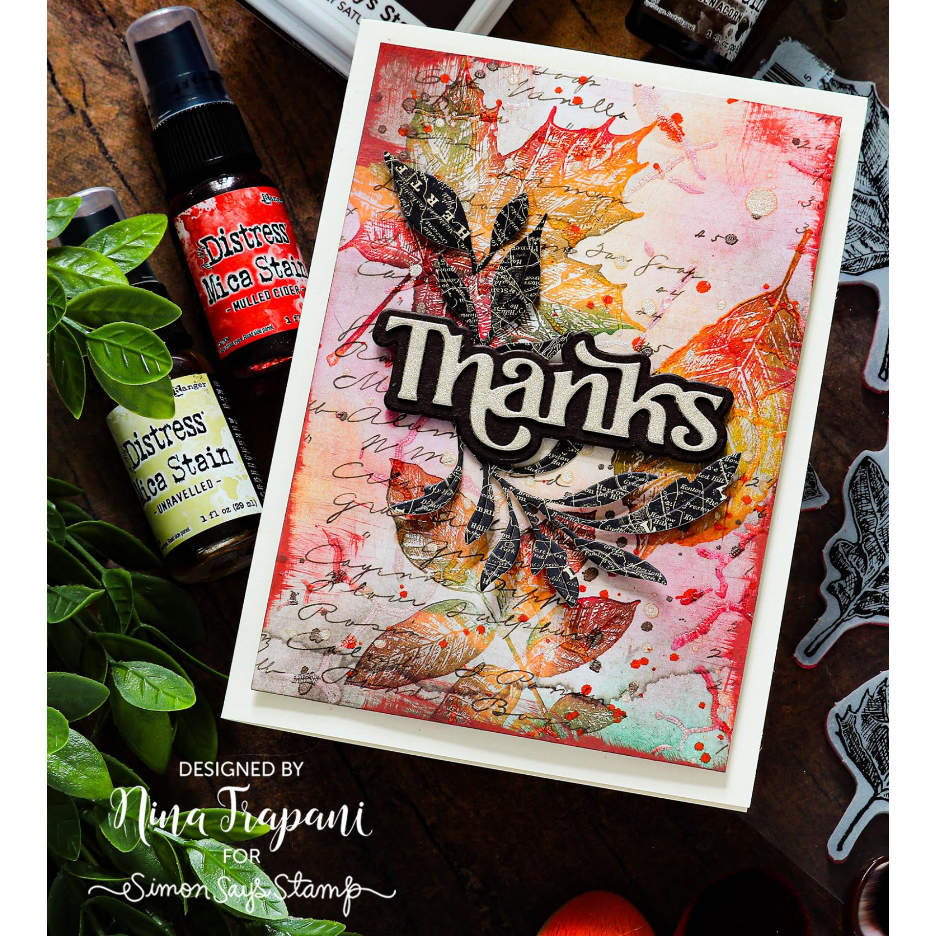Tim Holtz Cling Rubber Stamps Sketchy Leaves cms467 thanks