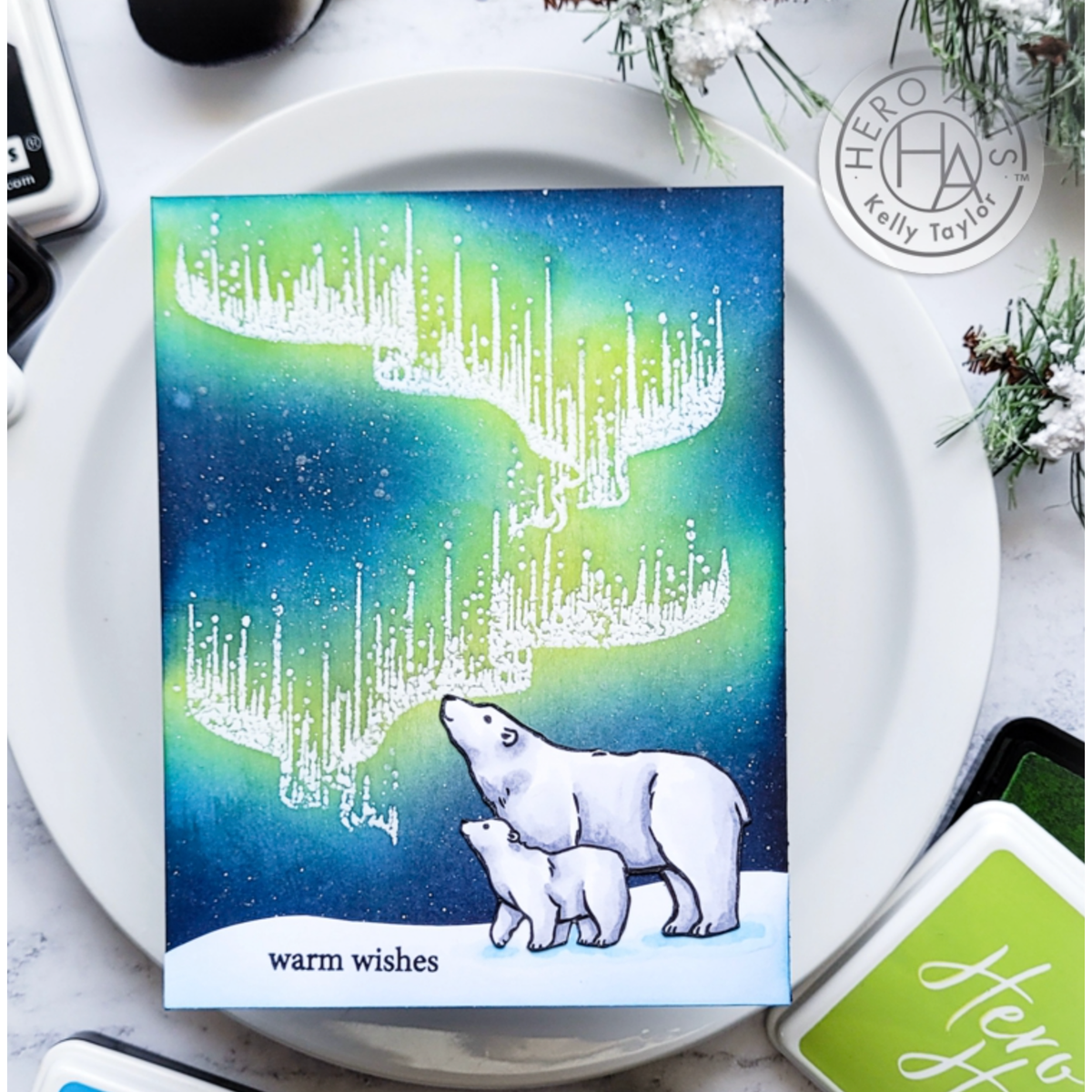 Hero Arts Northern Lights Polar Bears Clear Stamp and Die Set sb375 warm wishes