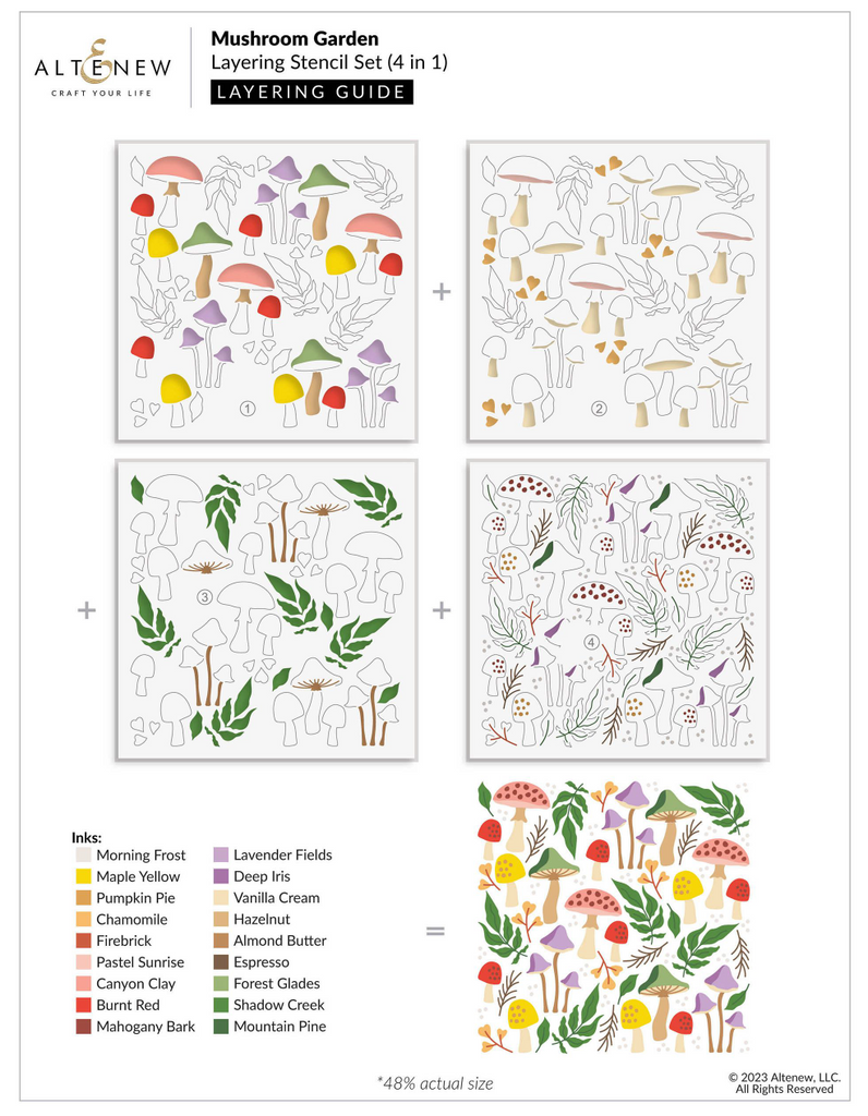 Altenew Mushroom Garden Layering Stencils alt8123 layering guide