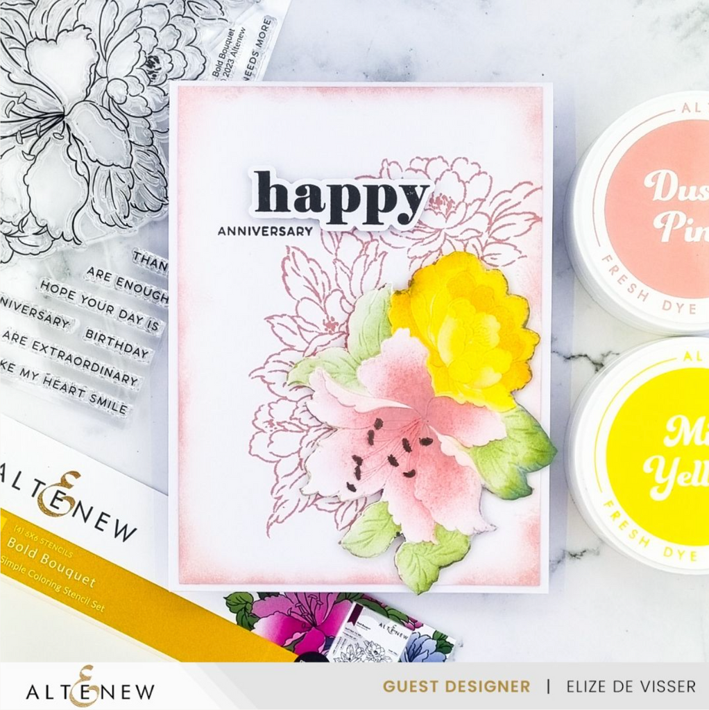 Altenew Bold Bouquet Clear Stamps alt7683 happy anniversary