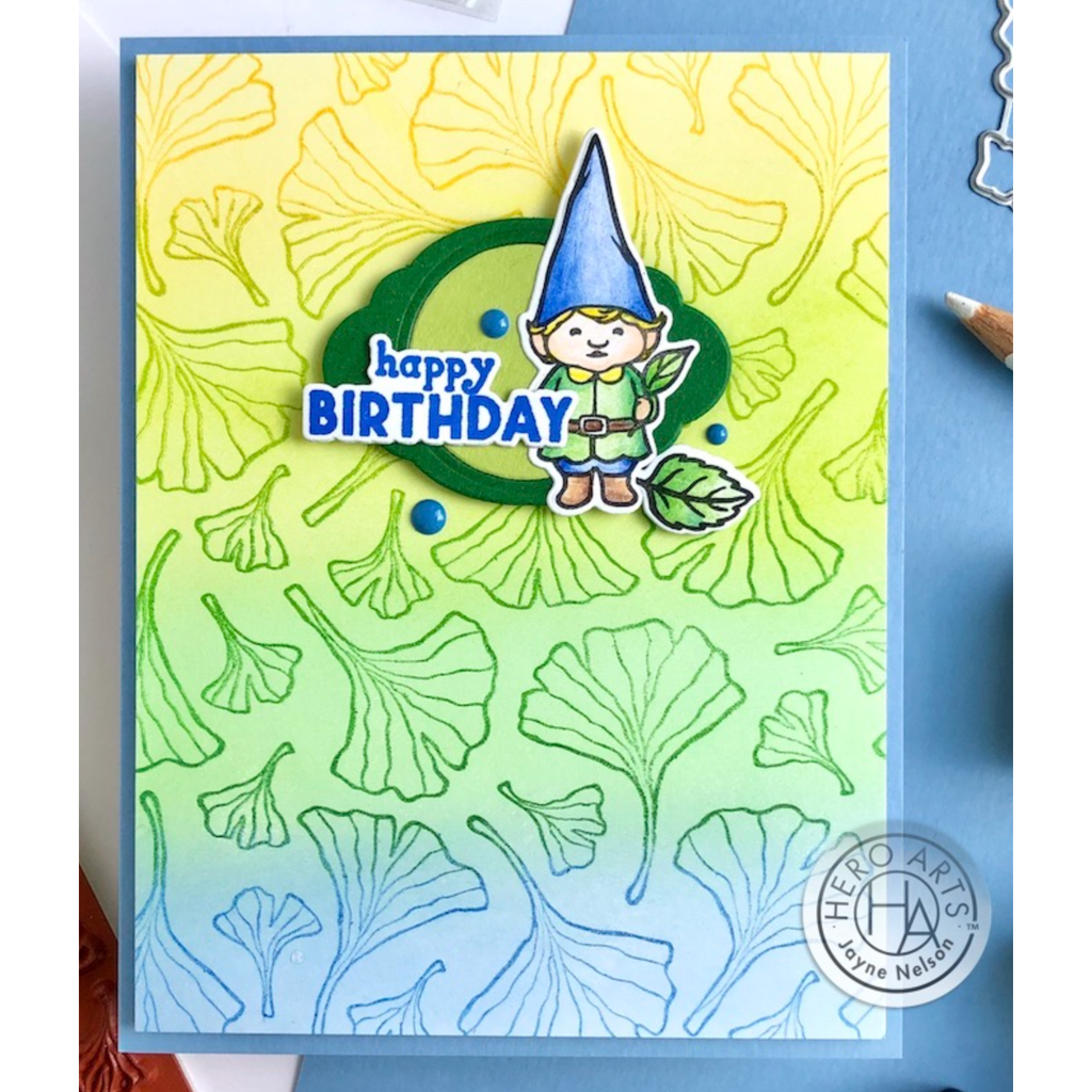 Hero Arts Cling Stamp Ginkgo Leaves Pattern Bold Prints cg926 happy birthday