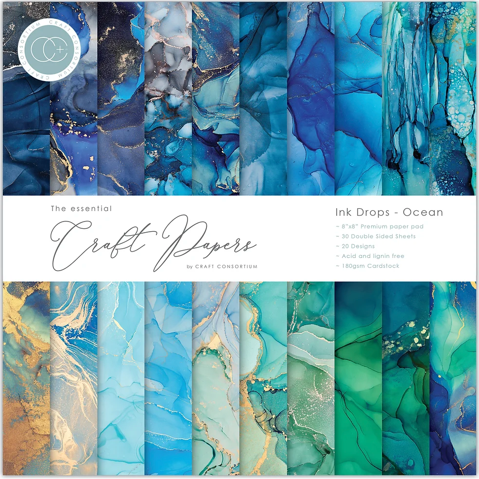 Craft Consortium Ink Drops Ocean 8 x 8 inch Paper Pad ccepad018e
