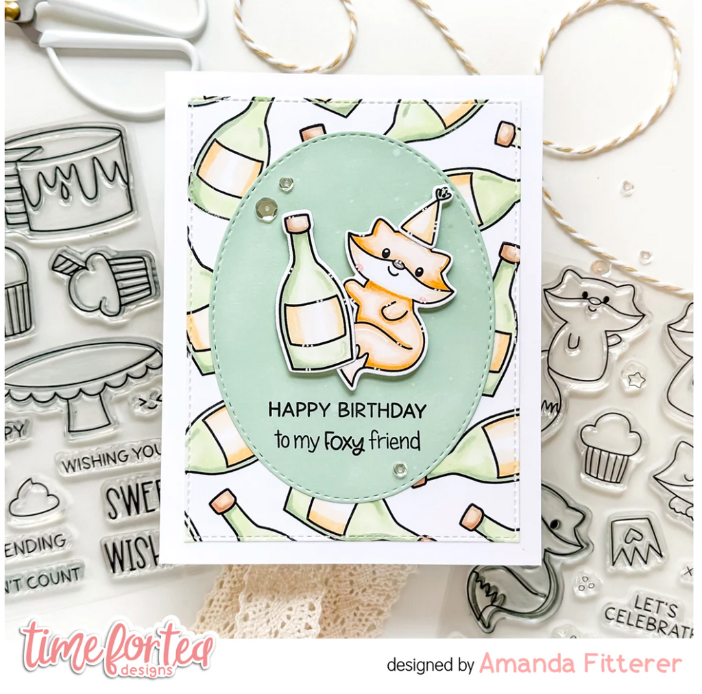 Time for Tea Designs Birthday Fox Clear Stamps foxy friend