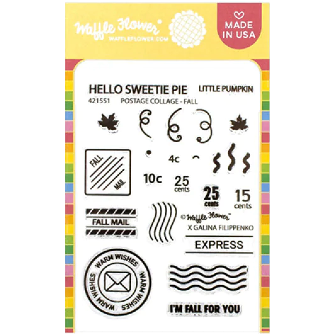Waffle Flower Postage Collage Fall Clear Stamps 421551