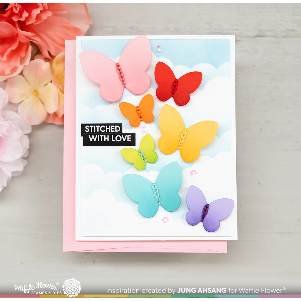 Waffle Flower Dotted Butterflies Dies 421400 with love