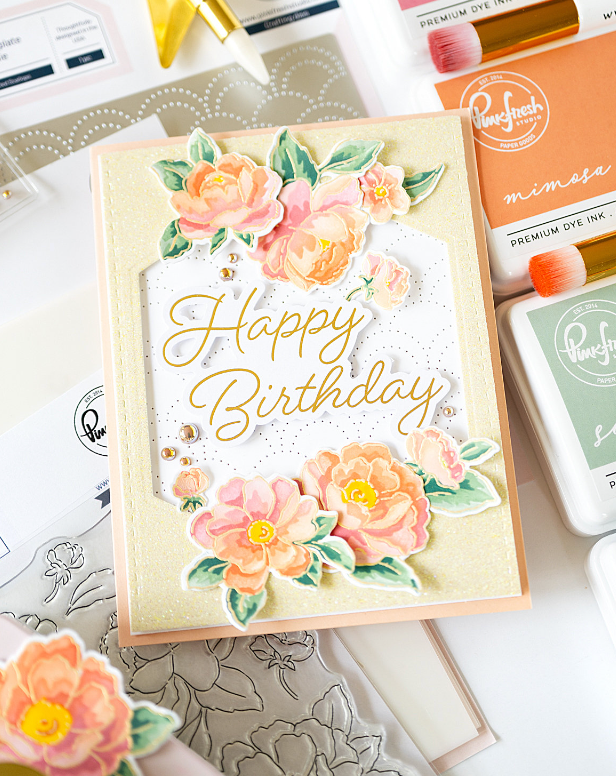 PinkFresh Studio Eucalyptus Dye Ink Pad pfdi057 Floral Happy Birthday Card | color-code:ALT02