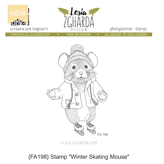 Lesia Zgharda Winter Skating Mouse Clear Stamp Set fa198