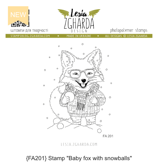 Lesia Zgharda Baby Fox with Snowballs Clear Stamp Set fa201
