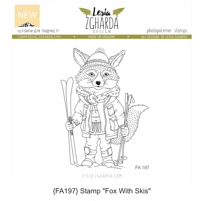 Lesia Zgharda Fox With Skis Clear Stamp Set fa197