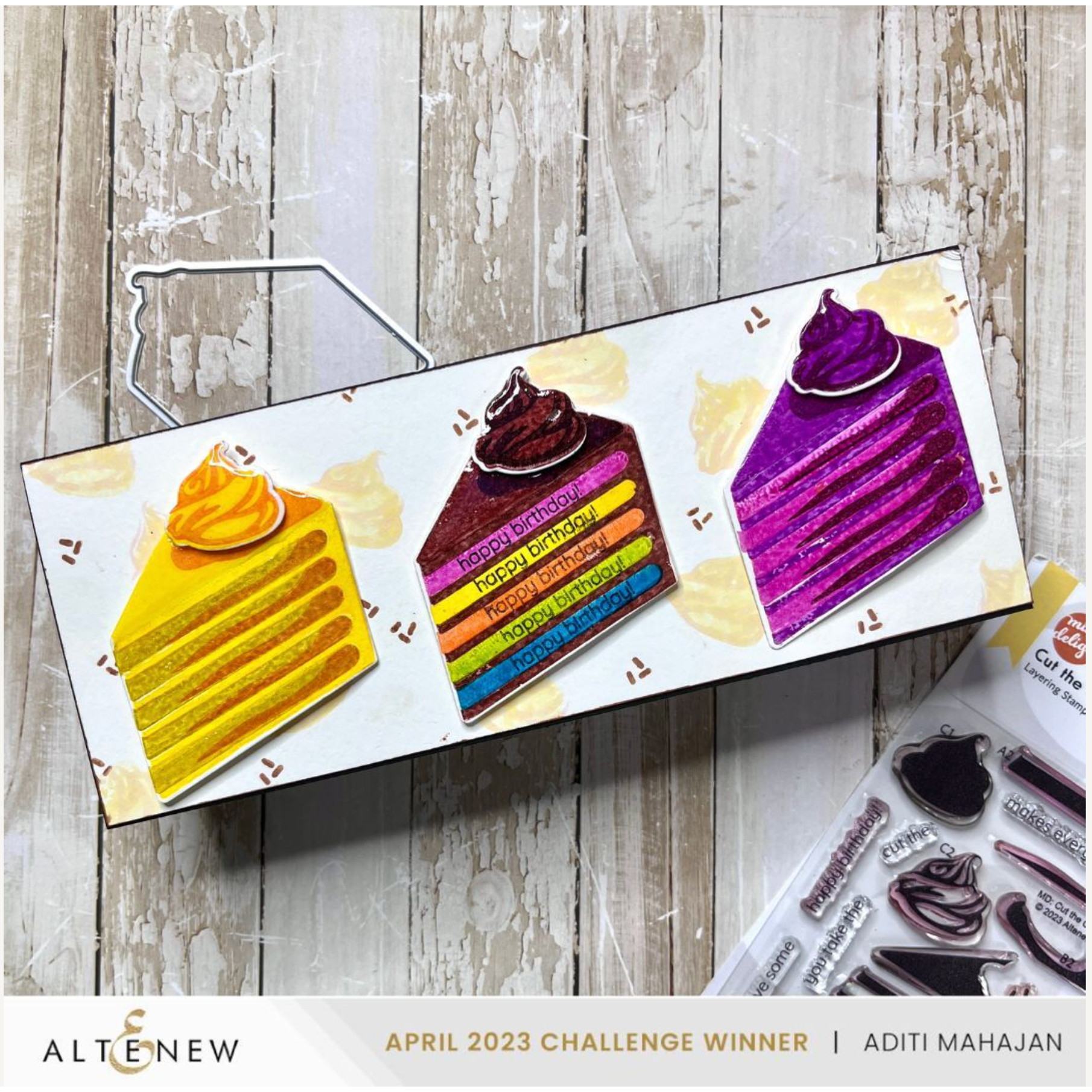 Altenew Mini Delight Cut the Cake Stamp and Die Set alt8192bn happy birthday