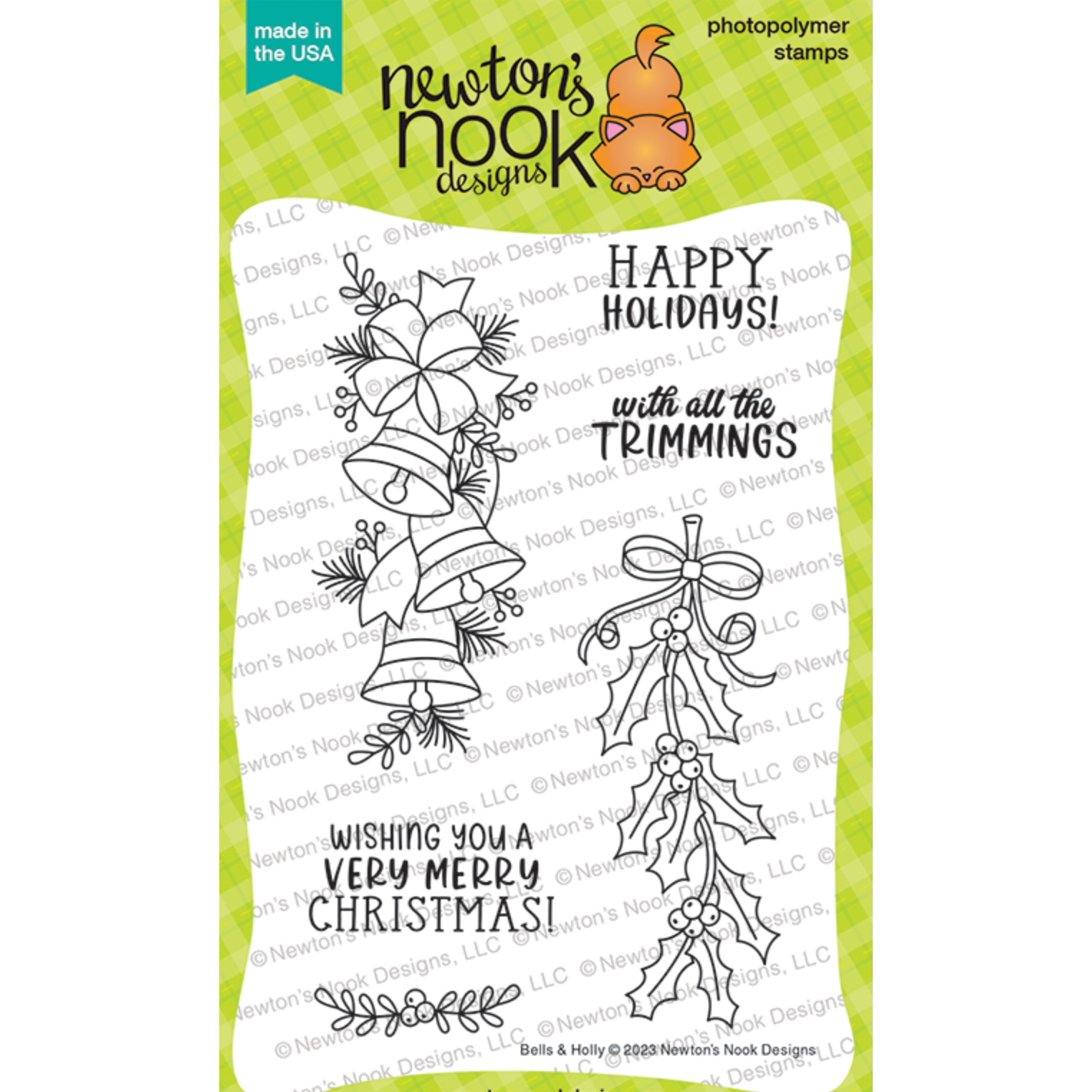 Newton's Nook Designs Bells and Holly Clear Stamps nn2310s04