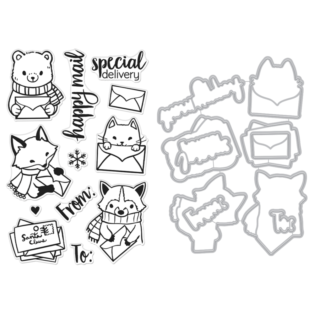 Hero Arts Winter Mail Critters Clear Stamp and Die Set sb385