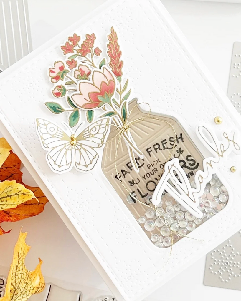 Pinkfresh Studio Ice Clear Drops pf121es Floral Thanks Card | color-code:ALT01