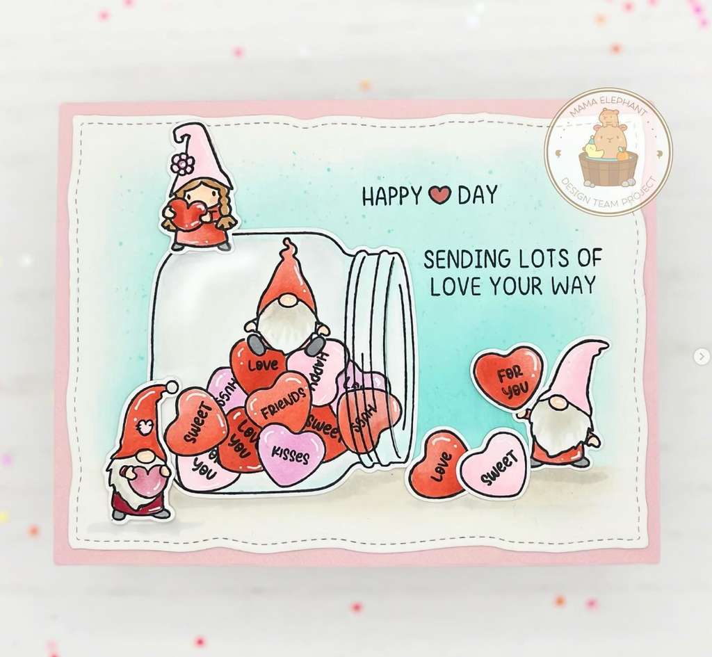 Mama Elephant Clear Stamps Jar of Hearts gnomes