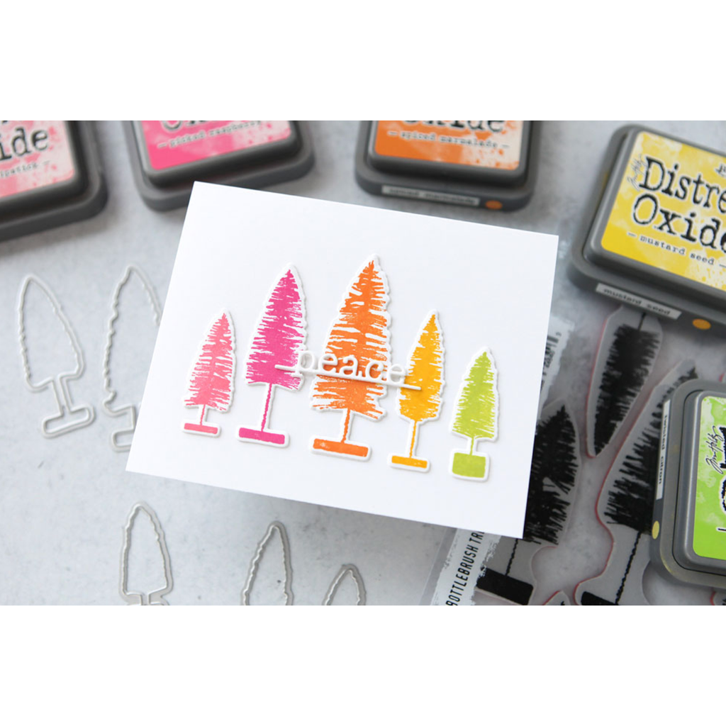 Tim Holtz Cling Rubber Stamps BOTTLE BRUSH TREES CMS455 peace | color-code:ALT05