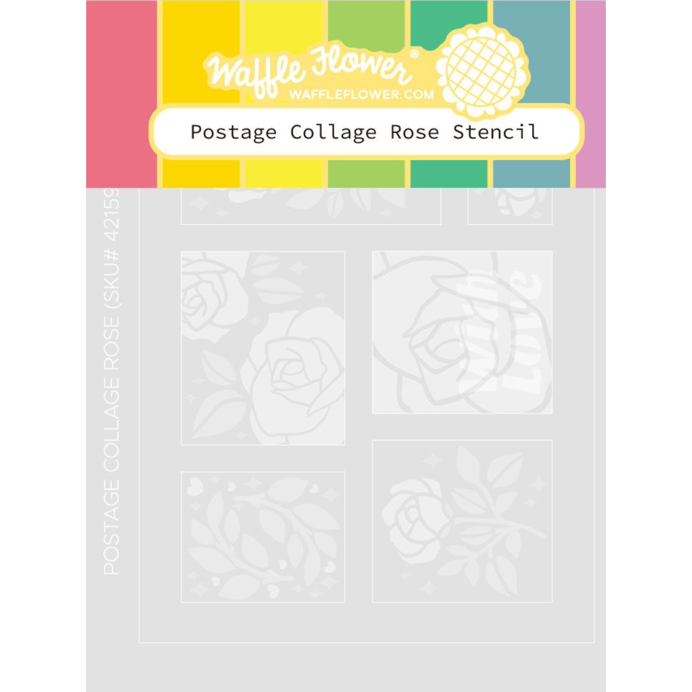 Waffle Flower Postage Collage Rose Stencils 421598