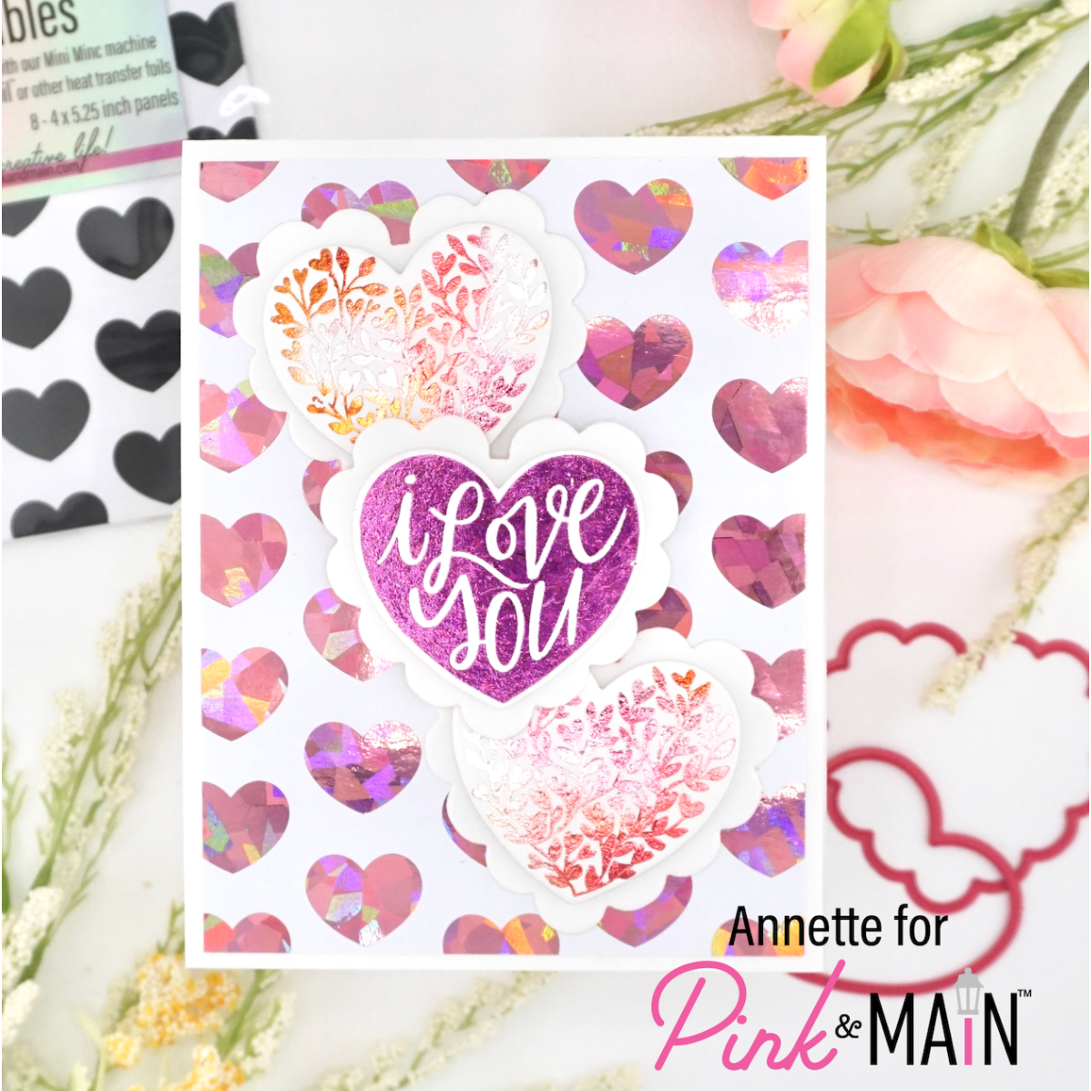 Pink and Main Polka Hearts Foilable Panels pmf174 i love you