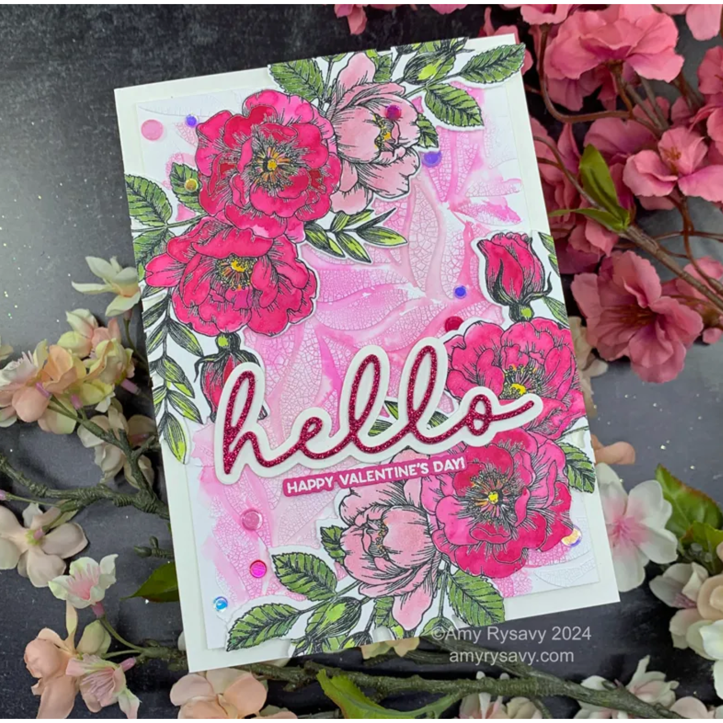 Tim Holtz Distress Winterberry Mica Stain Ranger Valentines Flowers Card | color-code:ALT03
