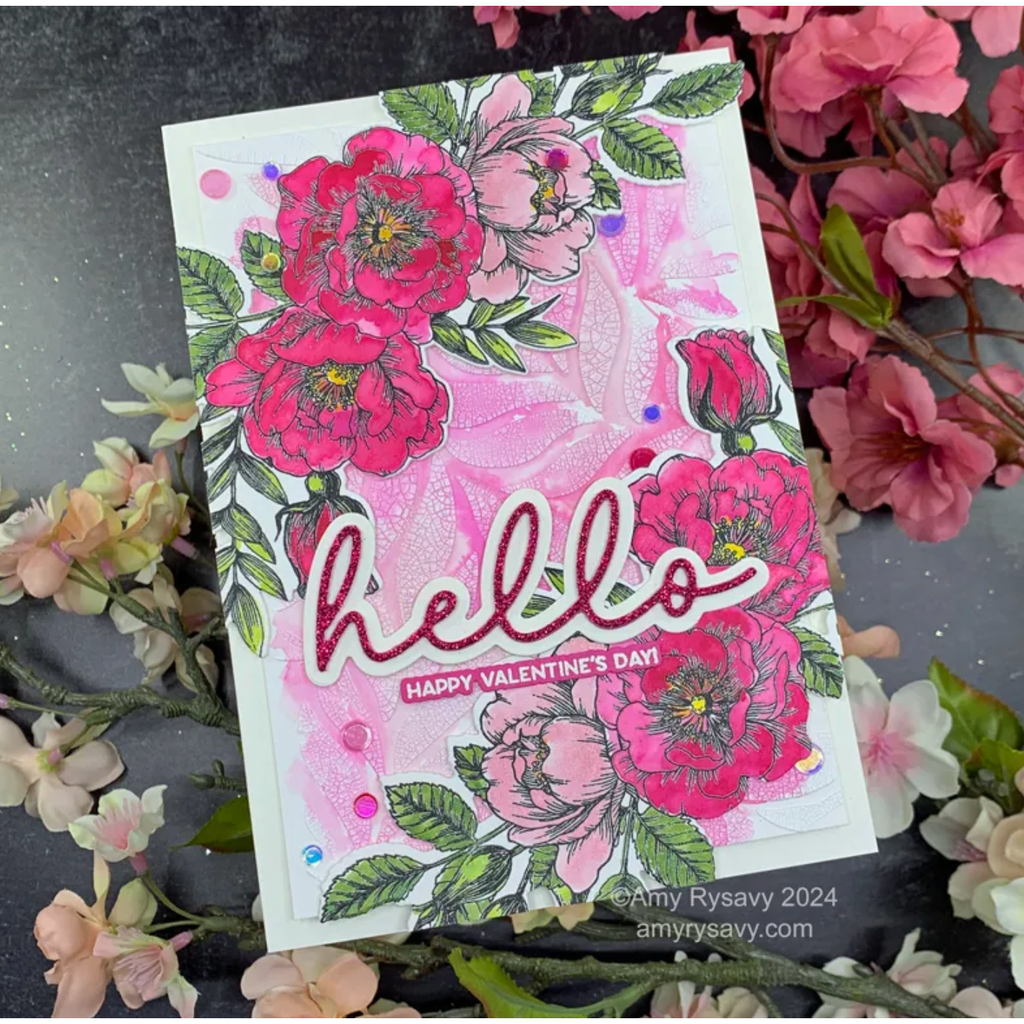 Tim Holtz Distress Winterberry Mica Stain Ranger Valentines Flowers Card | color-code:ALT03