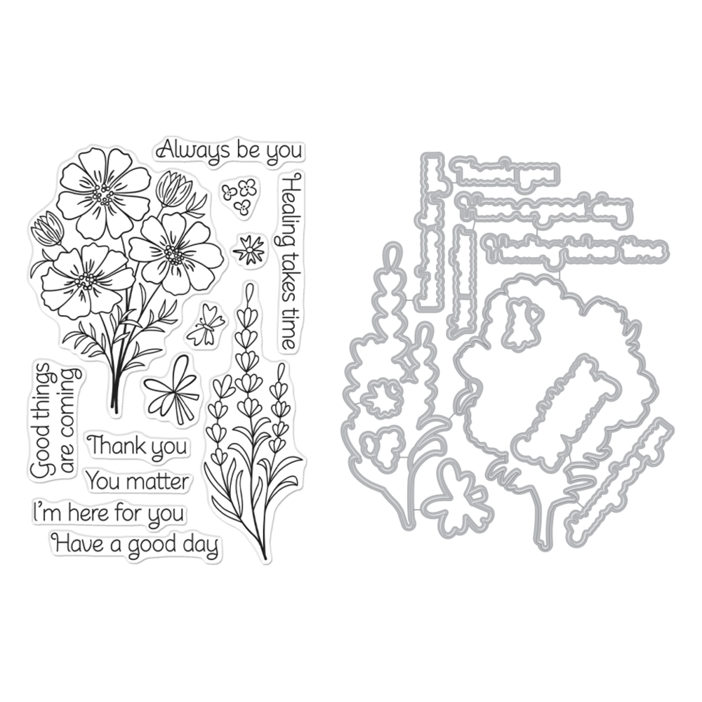 Hero Arts Cosmos and Lavender Clear Stamp and Die Set sb399