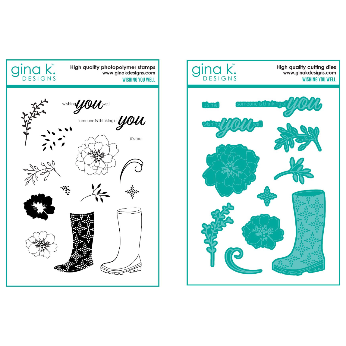 Gina K Designs Set Wishing You Well Clear Stamps and Dies