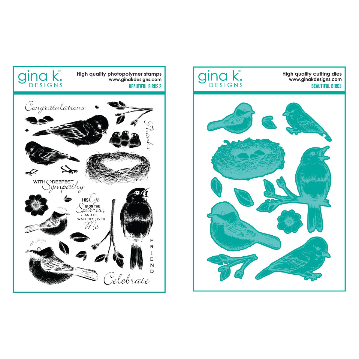 Gina K Designs Set Beautiful Birds 2 Clear Stamps and Dies