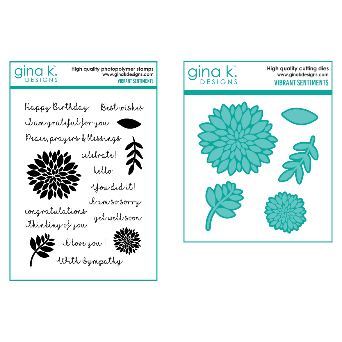 Gina K Designs Set Vibrant Sentiments Clear Stamps and Dies