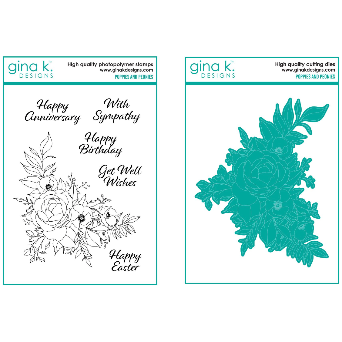 Gina K Designs Set Poppies and Peonies Clear Stamps and Dies