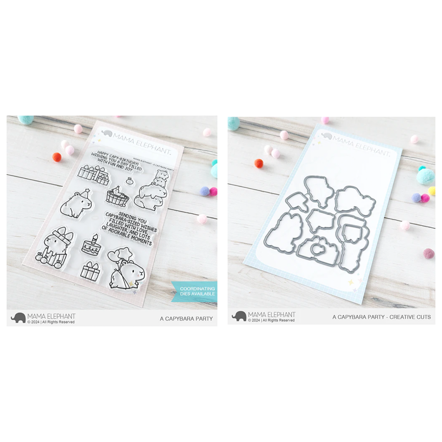 Mama Elephant Capybara Party Clear Stamps and Die Set
