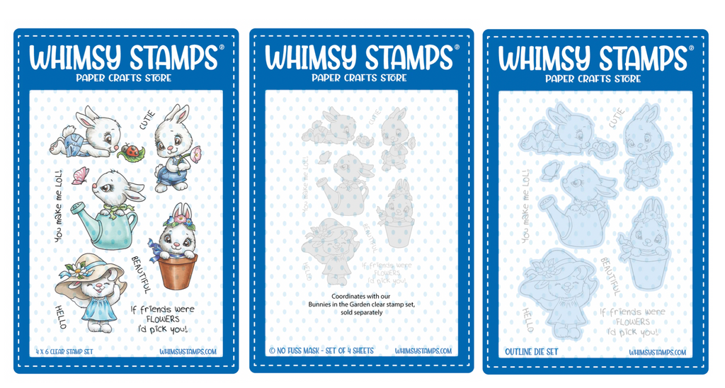 Whimsy Stamps Bunnies in the Garden Clear Stamp, Coordinating Dies, and No Fuss Mask Set