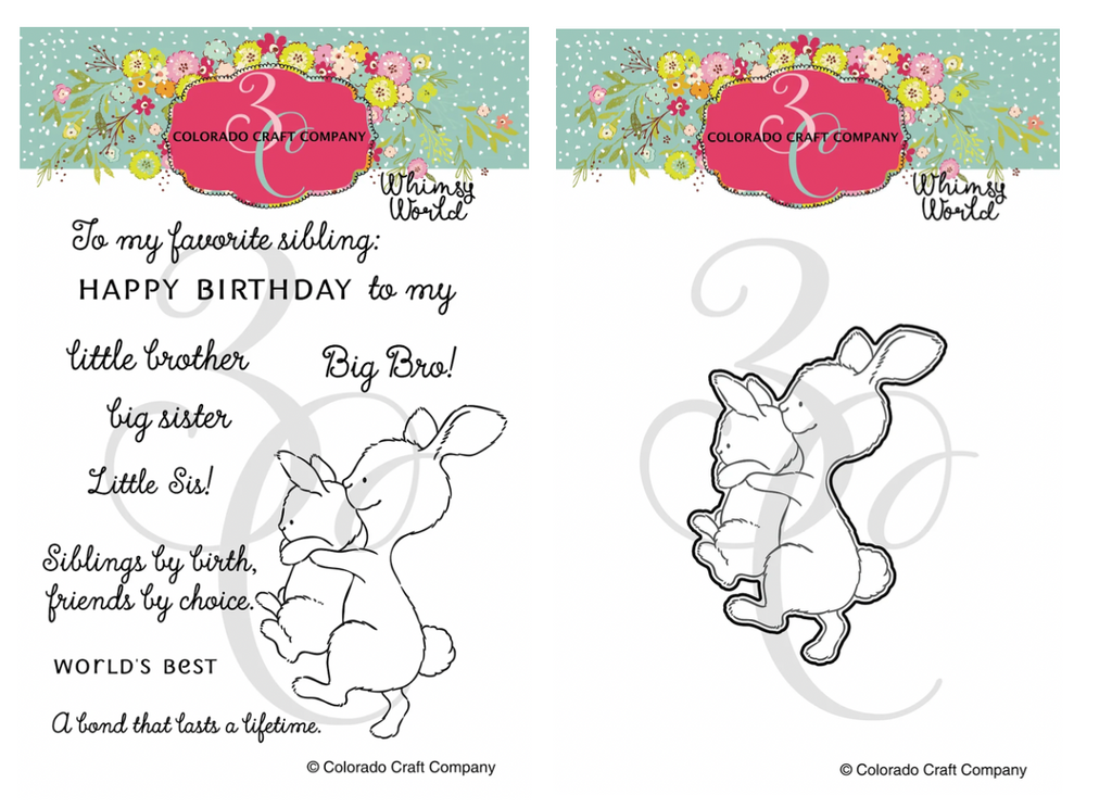 Colorado Craft Company Whimsy World Big Brother Sister Clear Stamp and Die Set