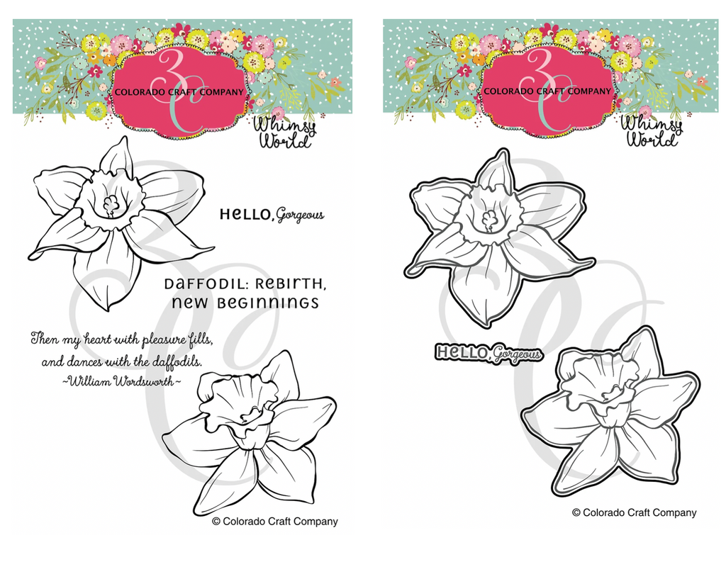Colorado Craft Company Whimsy World Dancing Daffodils Clear Stamp and Die Set