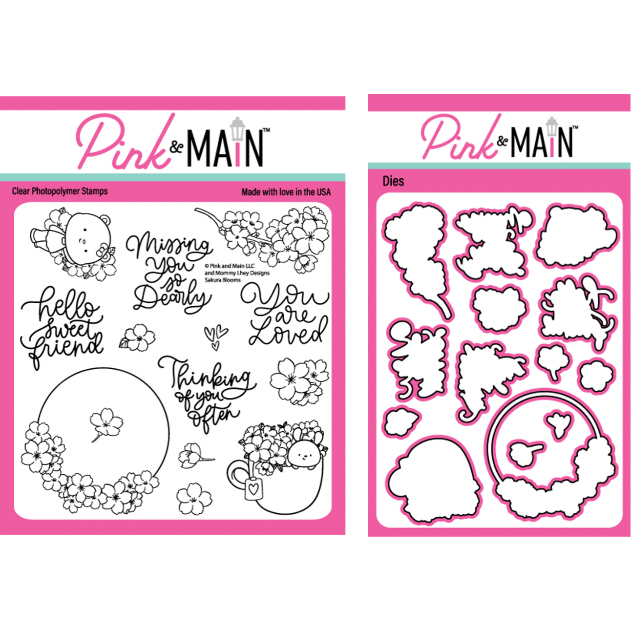 Pink and Main Sakura Blooms Clear Stamp and Die Set