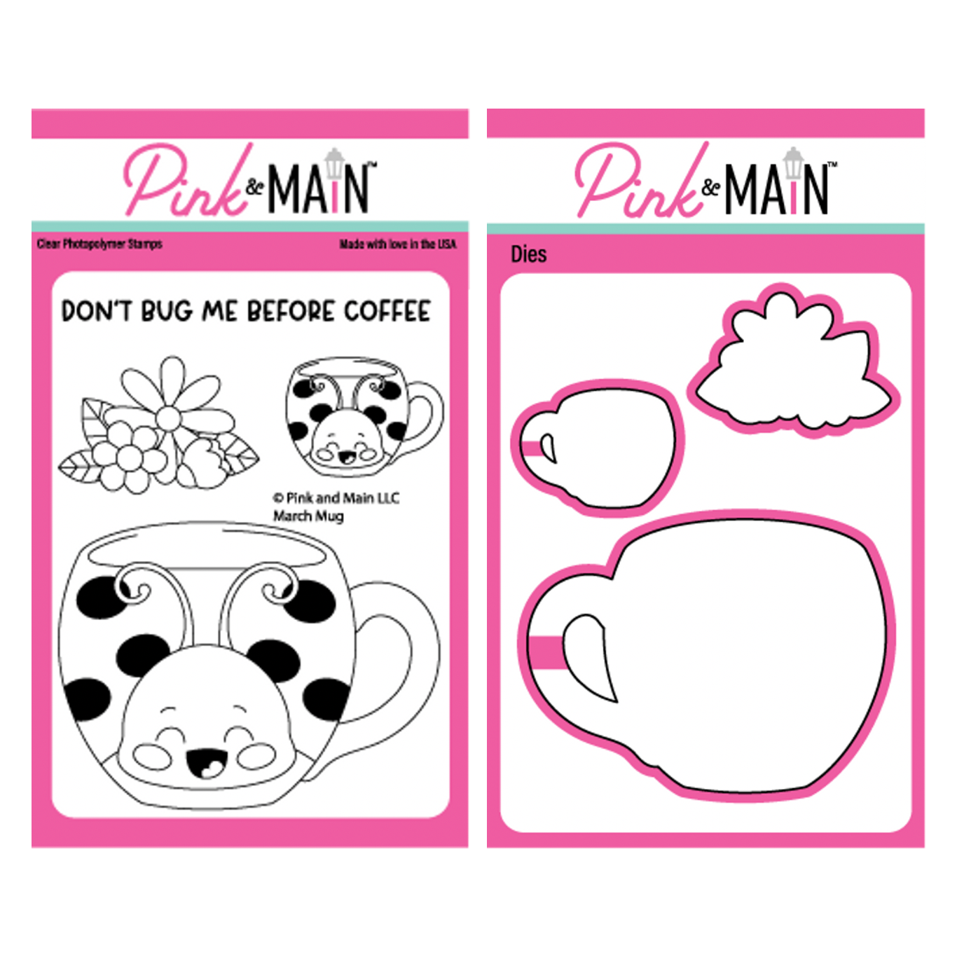 Pink and Main March Mug Clear Stamp and Die Set