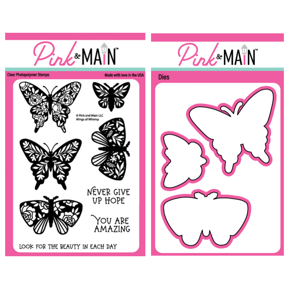 Pink and Main Wings of Whimsy Clear Stamp and Die Set